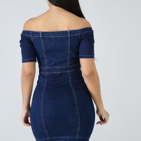 Hot Miami Styles Dark Denim Buttoned Dress - Picture 4 of 4